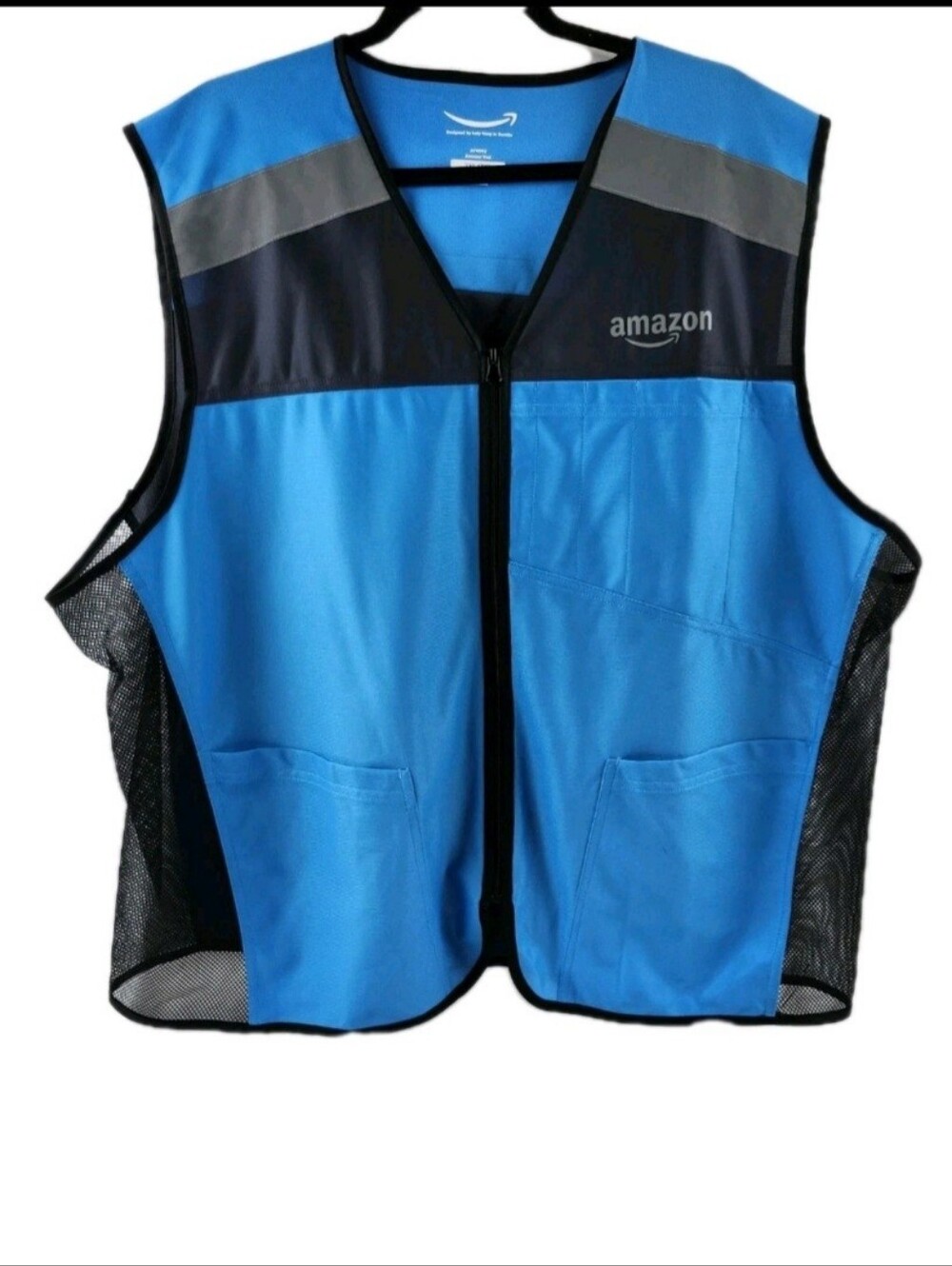 Amazon Vest 4XL/5XL Blue Mesh Zippper Silver Reflective Workwear Pockets